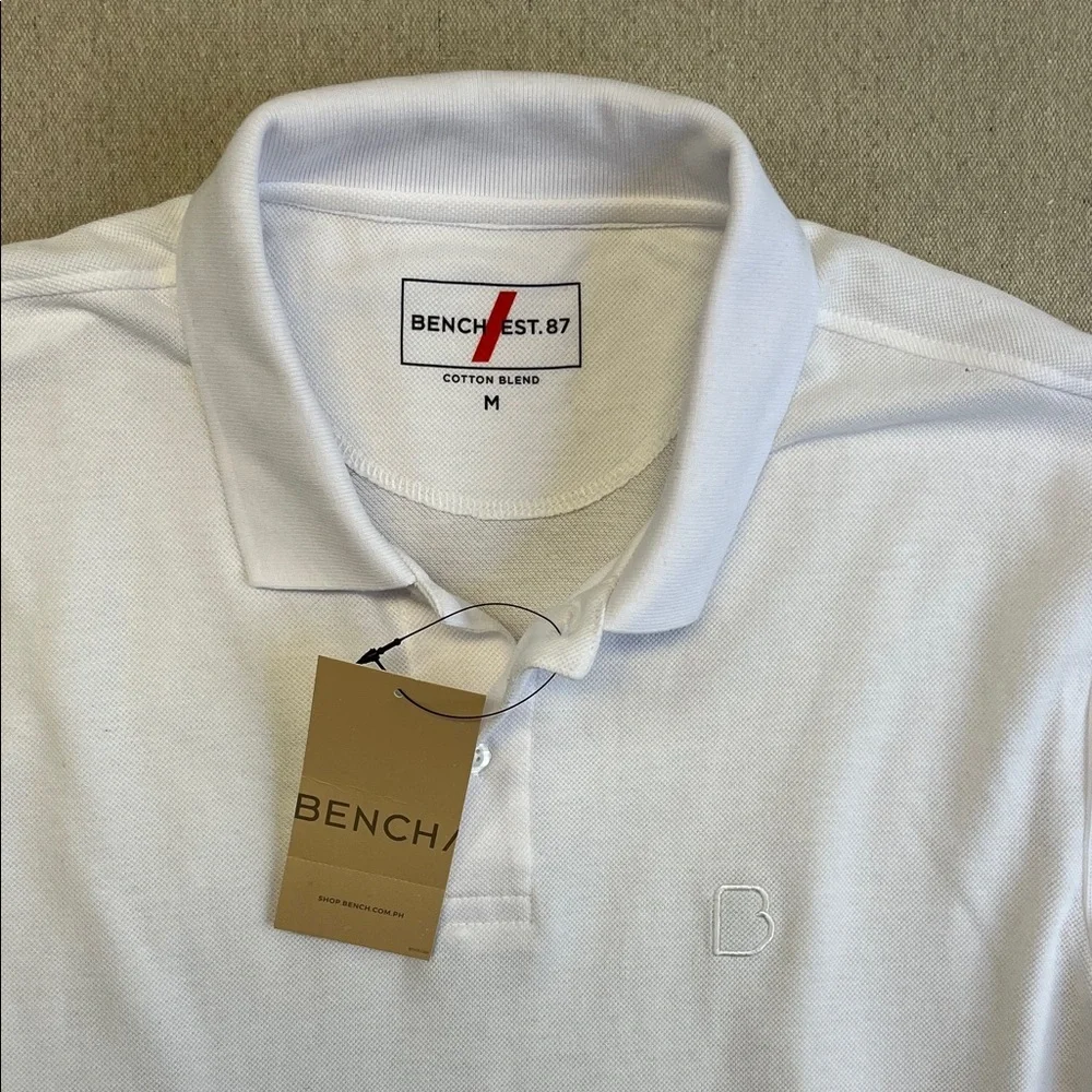 Bench White Polo Shirt Men’s Medium NWT Classic Minimalist Short Sleeve Golf - Picture 3 of 8